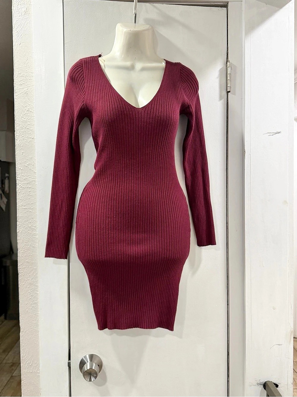Say What? Ribbed Cutout Mini Dress in Burgundy Size Medium Like New